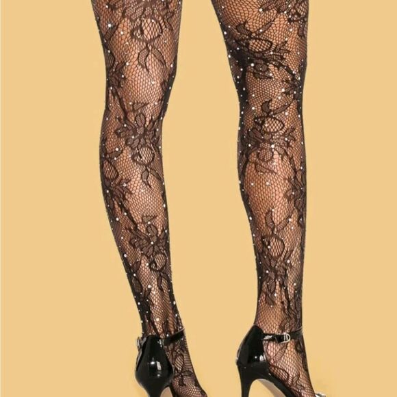 Rhinestone Studded Fishnet Stockings, Hoisery, Pantyhose, Tights - Picture 2 of 8